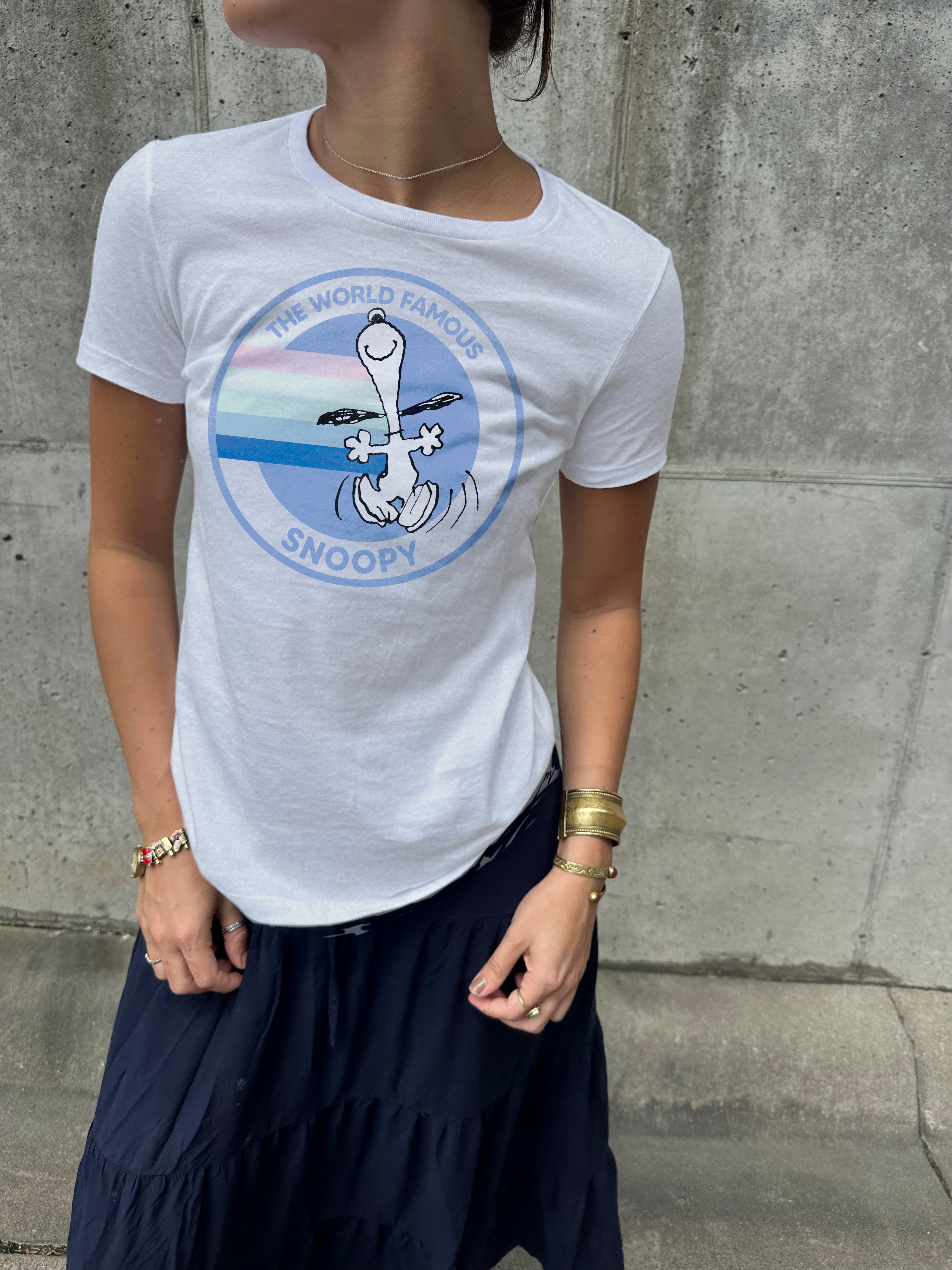 White Faded World Famous Snoopy Short Sleeve Tee